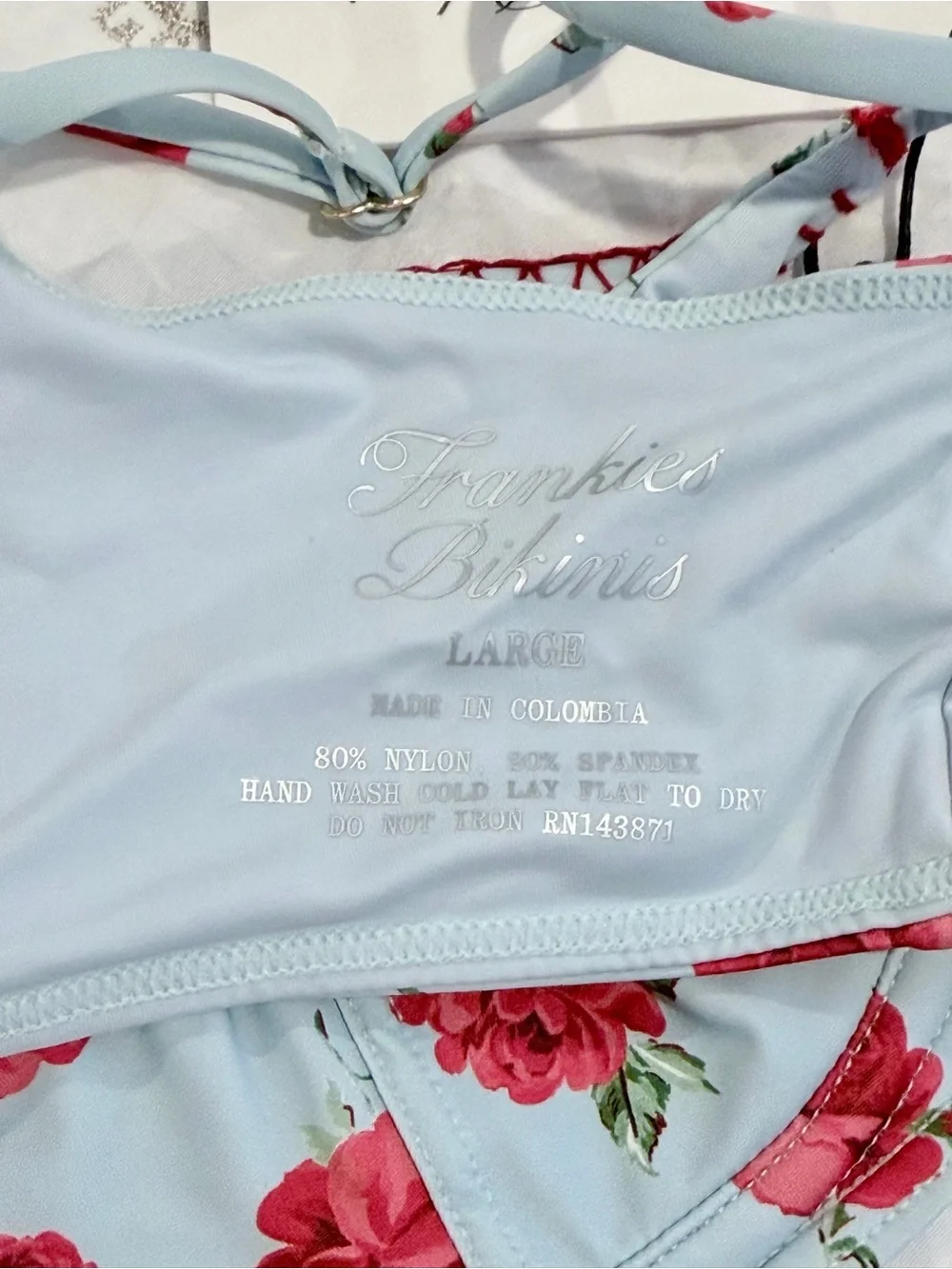 Frankie's Bikinis Baby Blue Rose Ruffle Bikini swim set size L NWT